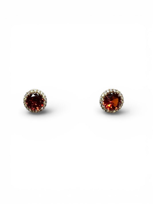 Garnet Red Halo Cubic Earrings