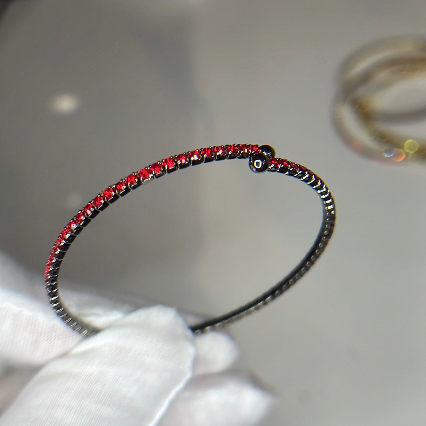 Red Crystals  Hematite Plated Slim Cuff