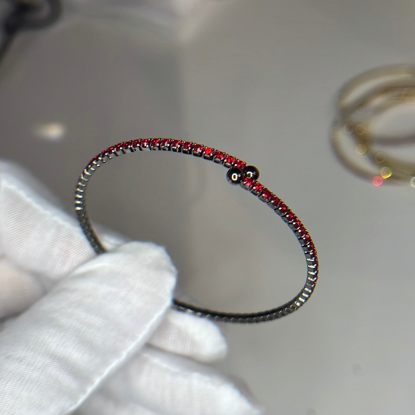 Red Crystals  Hematite Plated Slim Cuff