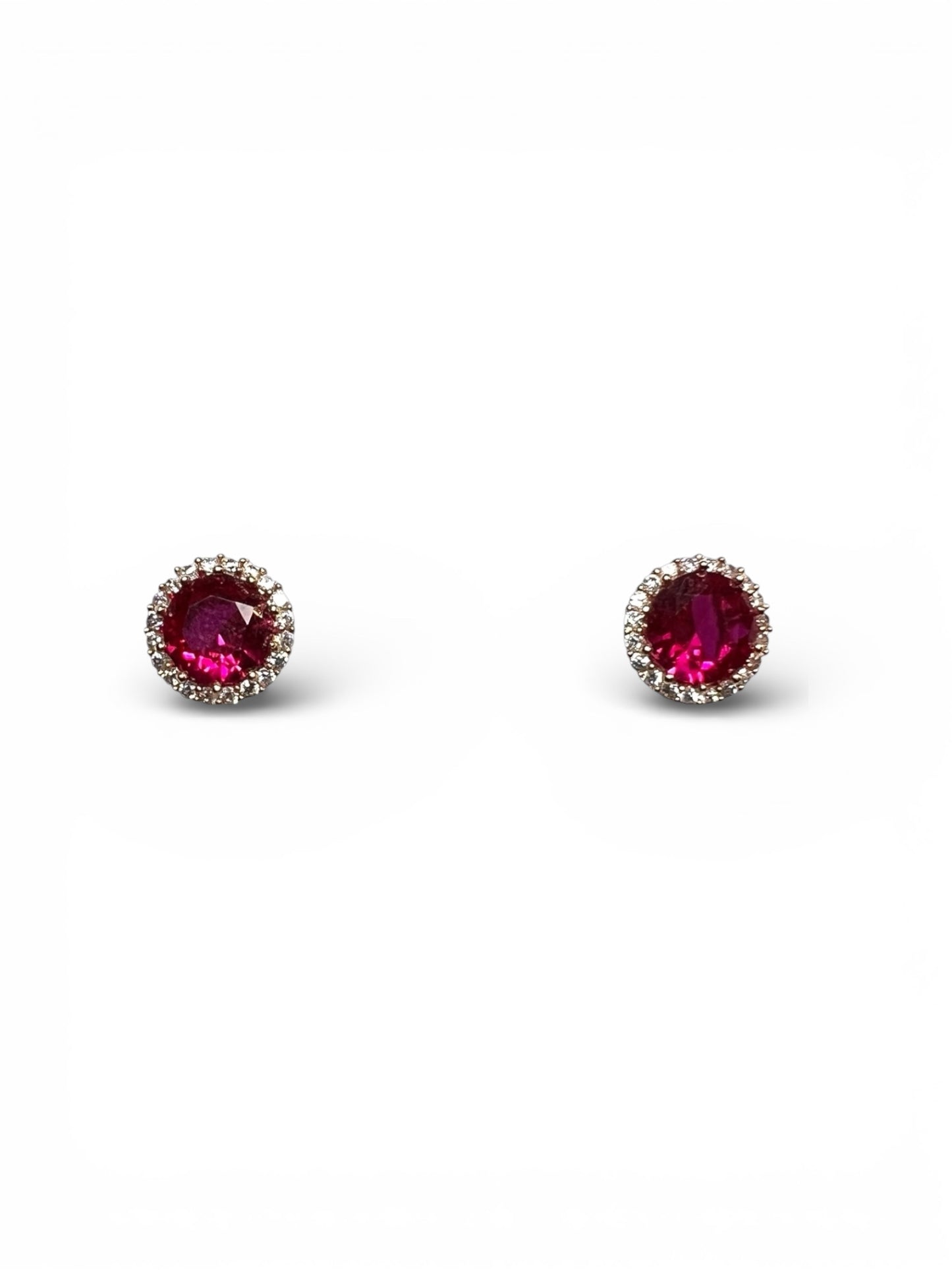Ruby Red Halo Cubic Earrings