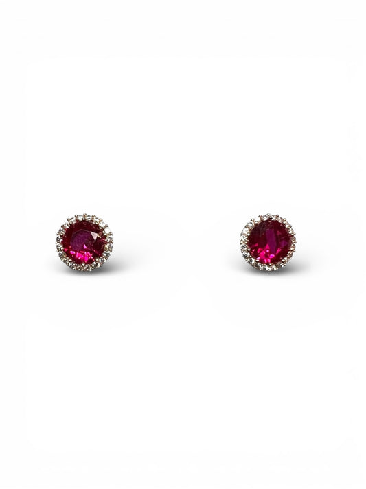 Ruby Red Halo Cubic Earrings