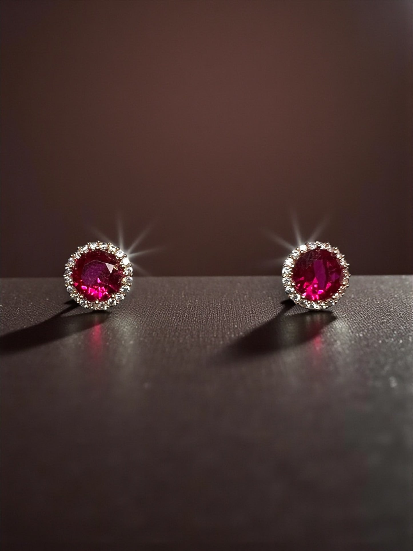 Ruby Red Halo Cubic Earrings