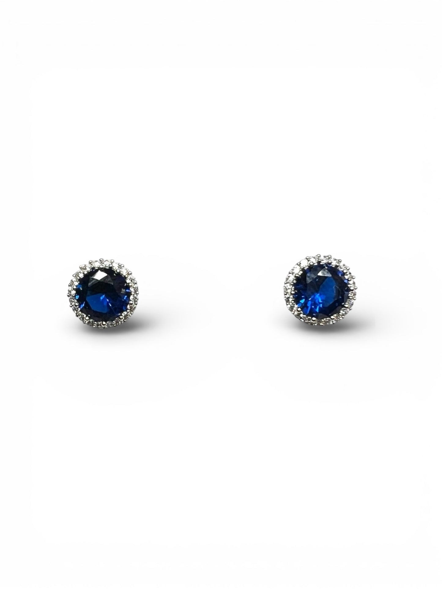 Sapphire Blue Halo Cubic Earrings