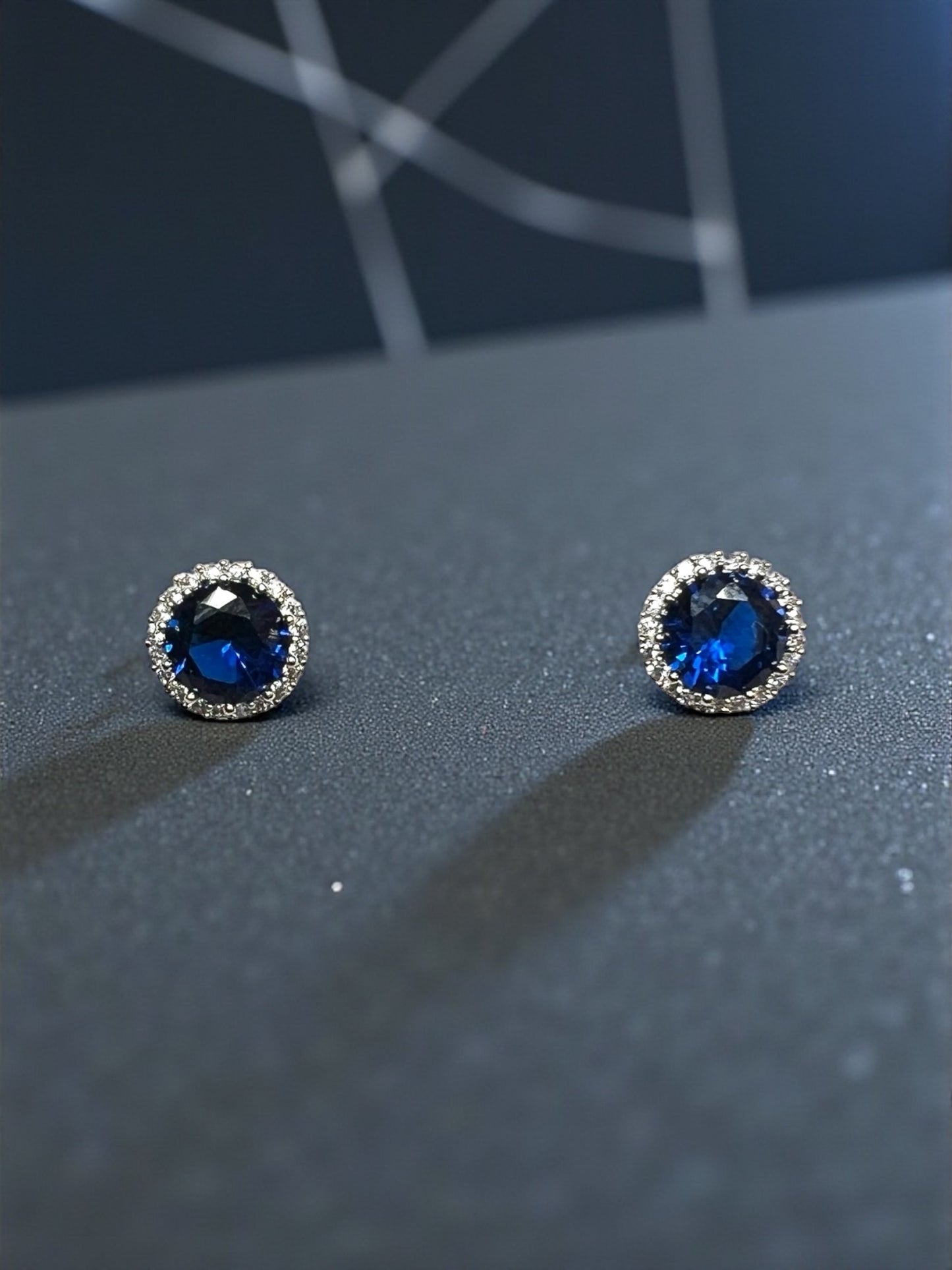 Sapphire Blue Halo Cubic Earrings
