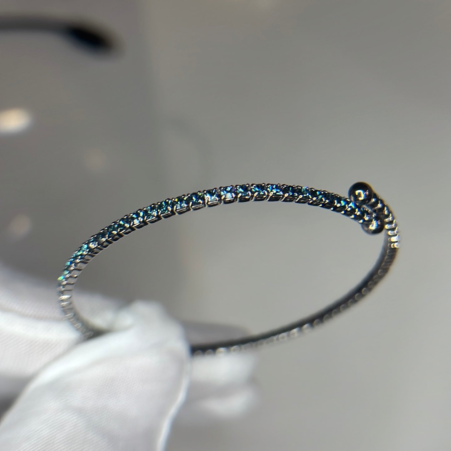 Icy Blue Crystal Hematite Plated Slim Cuff