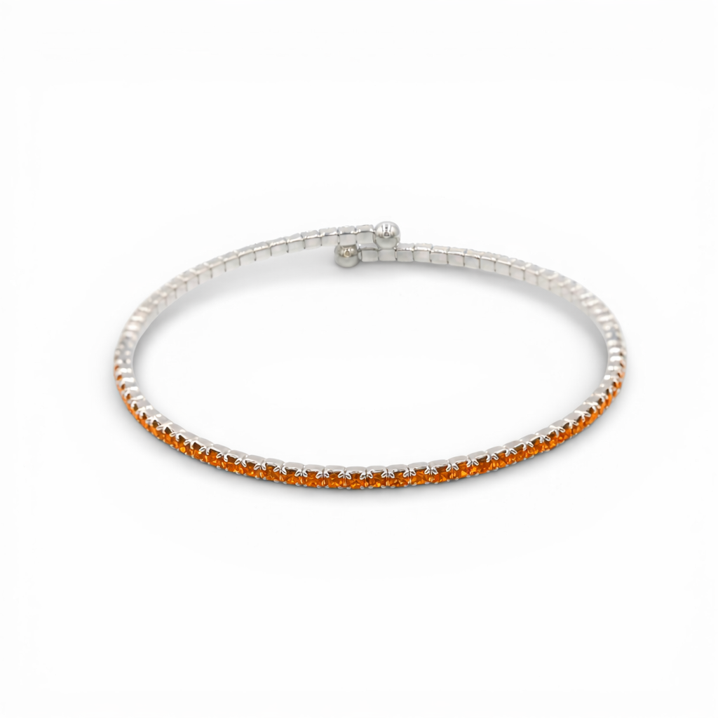 Amber Orange Faceted Glass Crystals Rhodium Plated Slim Cuff