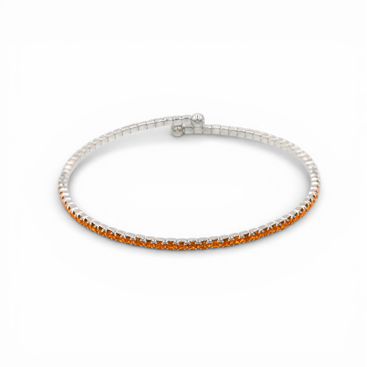 Amber Orange Faceted Glass Crystals Rhodium Plated Slim Cuff