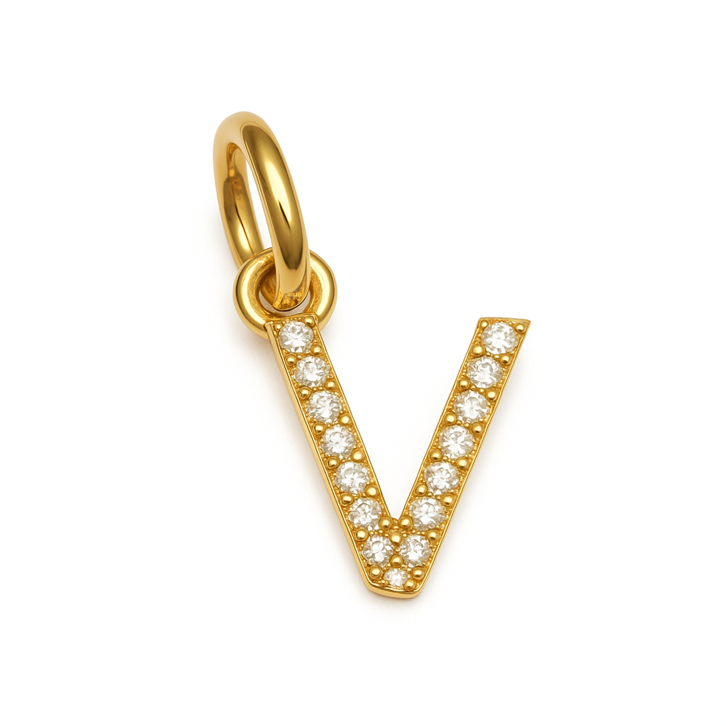 CZ Alphabet “V” Charm