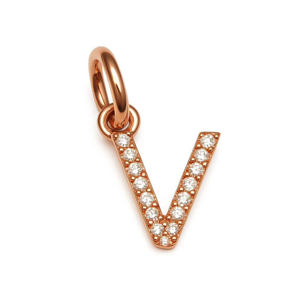 CZ Alphabet “V” Charm
