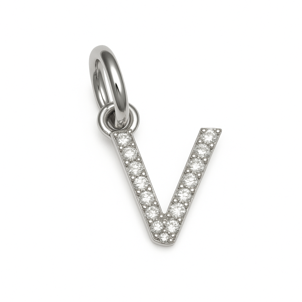 CZ Alphabet “V” Charm