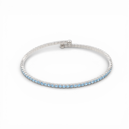 Light Blue Faceted Glass Crystals Rhodium Plated Slim Cuff