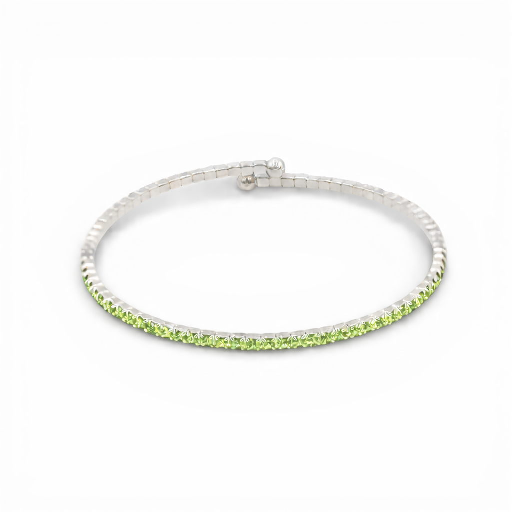 Lime Green Faceted Glass Crystals Rhodium Plated Slim Cuff