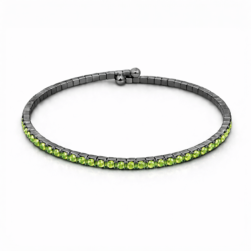 Light Green Crystals  Hematite Plated Slim Cuff