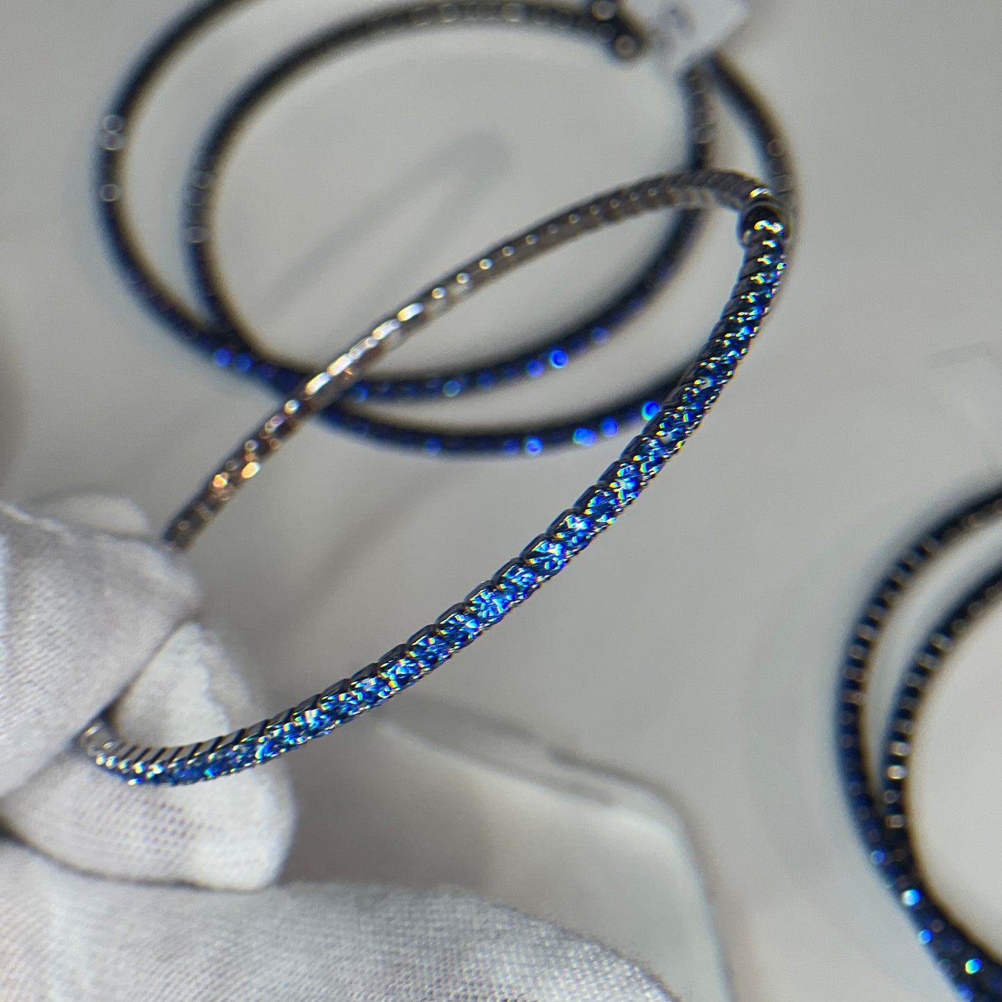 Denim Blue Crystal Rhodium Plated Slim Cuff