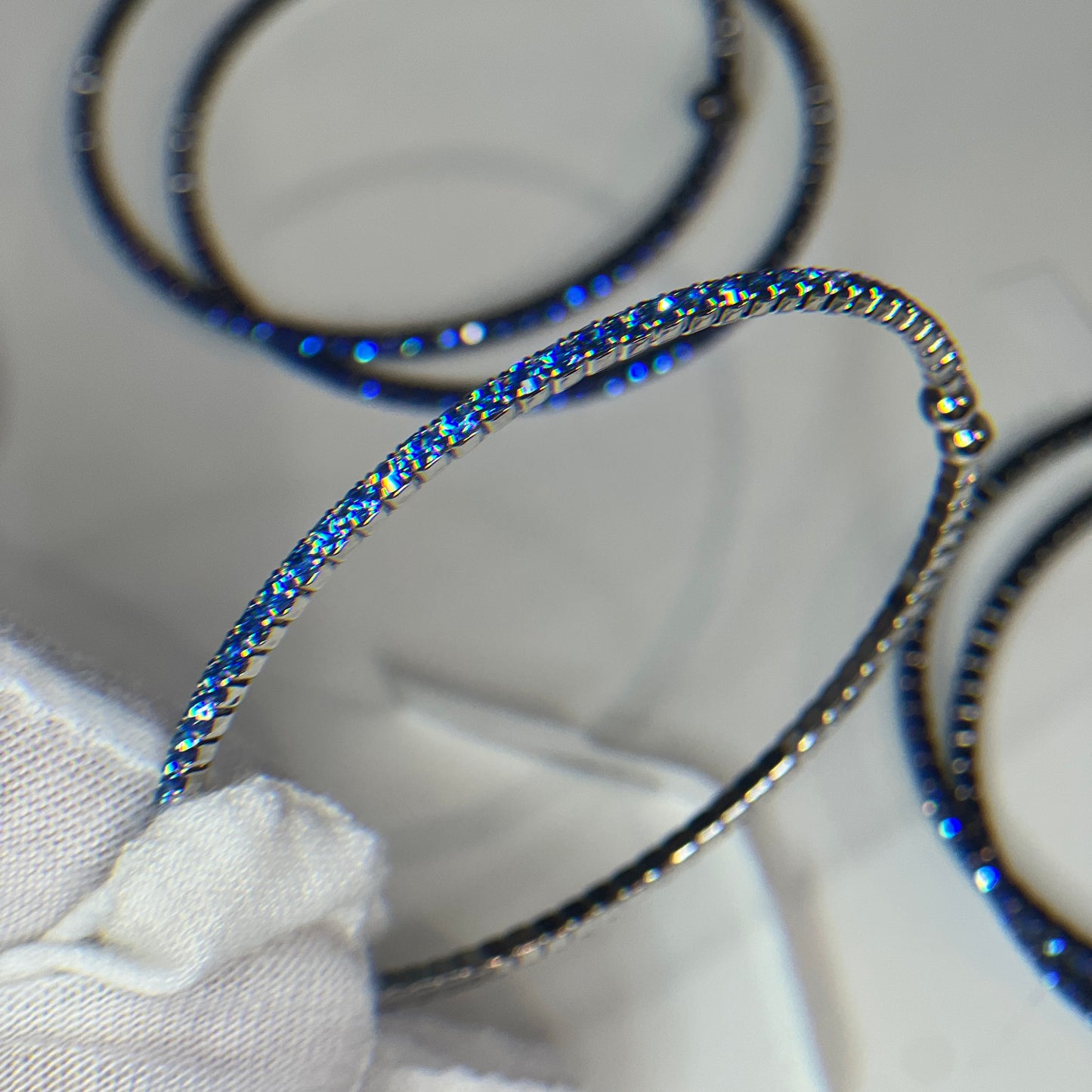 Denim Blue Crystal Rhodium Plated Slim Cuff