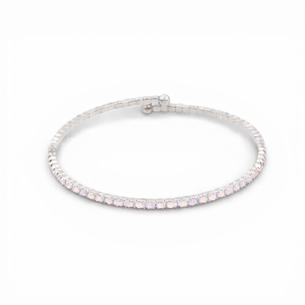 Milky Pink Opalescent Glass Crystals Rhodium Plated Slim Cuff